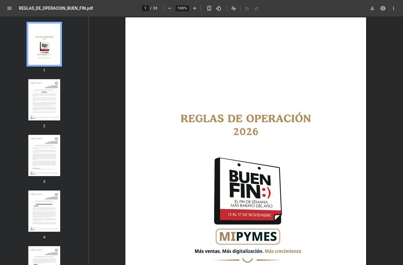 Cover of the 2026 Operating Rules PDF for El Buen Fin, with the program logo and the dates November 13 to 17